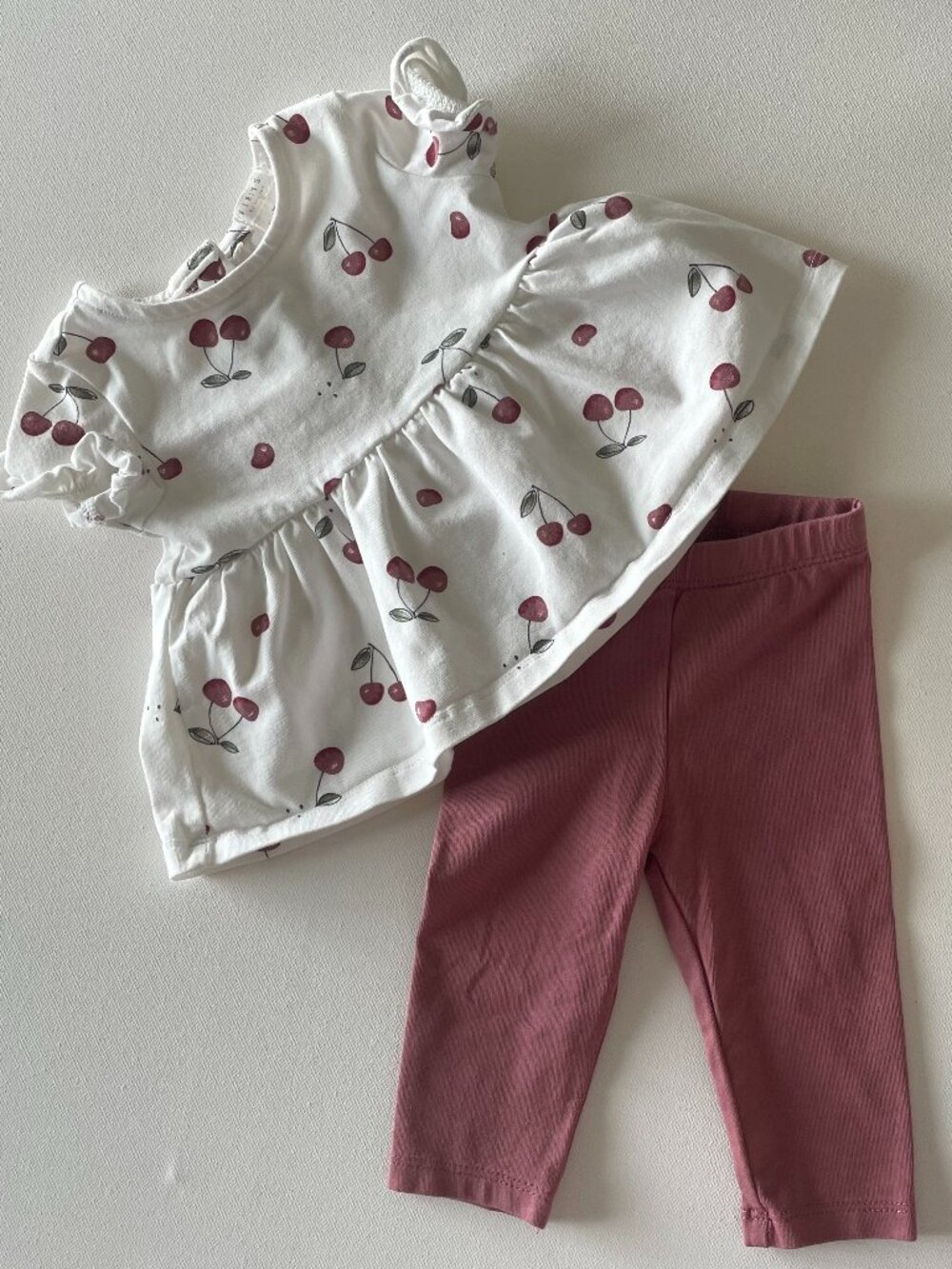 Firsts by Petit Lem Cherry Print Peplum Top & Leggings Set | 3M 🍒